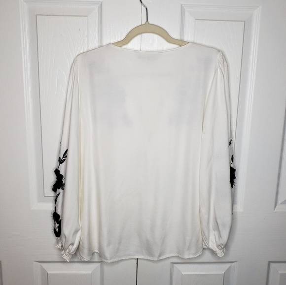 Zara Top M Contrast Embroidery Babydoll Boho Lace Front Bohemian Cottagecore - Picture 10 of 13